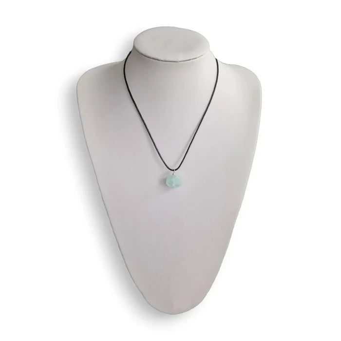 Aquamarine necklace, faceted crystal on a wax cord