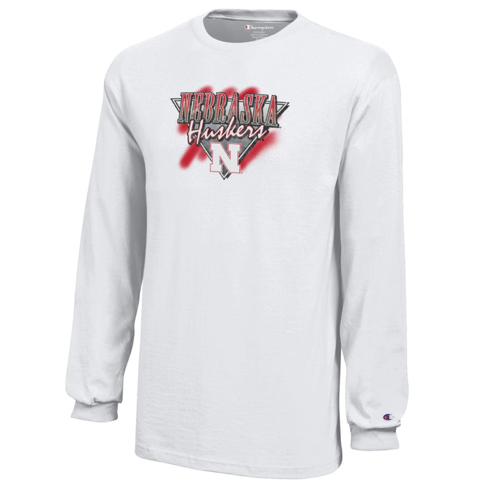 Boys' Nebraska Huskers Youth Retro Badge Longsleeve - 000 WHT