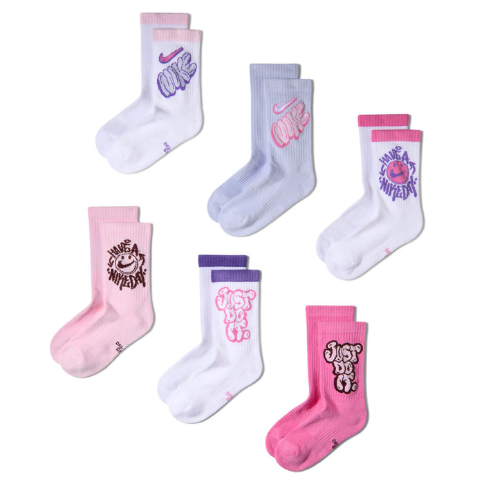 Boys'/Girls' Nike Youth Grafitti 6-Pack Everday Cushioned Crew Socks - 905 PINK
