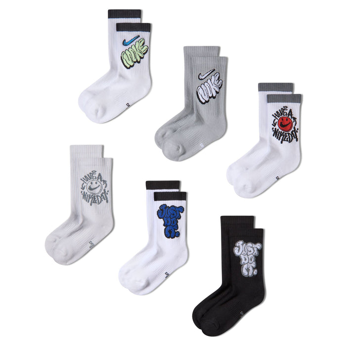 Boys'/Girls' Nike Youth Grafitti 6-Pack Everday Cushioned Crew Socks - 904 - BLUE