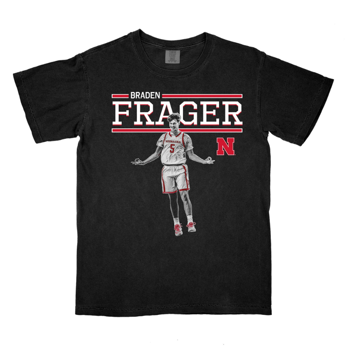 Boys'/Girls' Youth Nebraska Huskers Basketball Braden Frager Black Illustrated T-Shirt