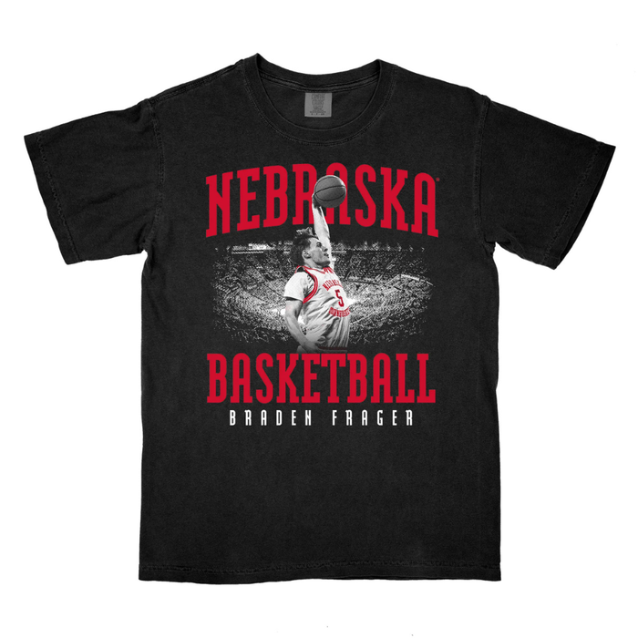 Boys'/Girls' Youth Nebraska Huskers Basketball Braden Frager Black Stadium T-Shirt