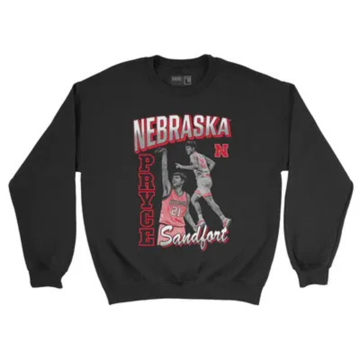 Boys'/Girls' Youth Nebraska Huskers Basketball Pryce Sandfort Black Illustrated Sweatshirt