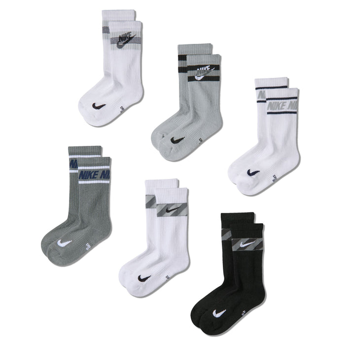 Boys'/Girls' Nike Youth Stripe 6-Pack Everyday Cushioned Crew Socks - 905 WHT