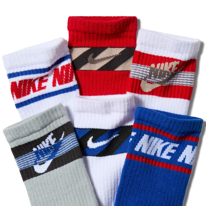 Boys'/Girls' Nike Youth Stripe 6-Pack Everyday Cushioned Crew Socks - 904 - RED