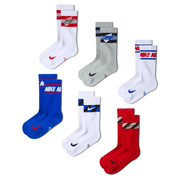 Boys'/Girls' Nike Youth Stripe 6-Pack Everyday Cushioned Crew Socks - 904 - RED