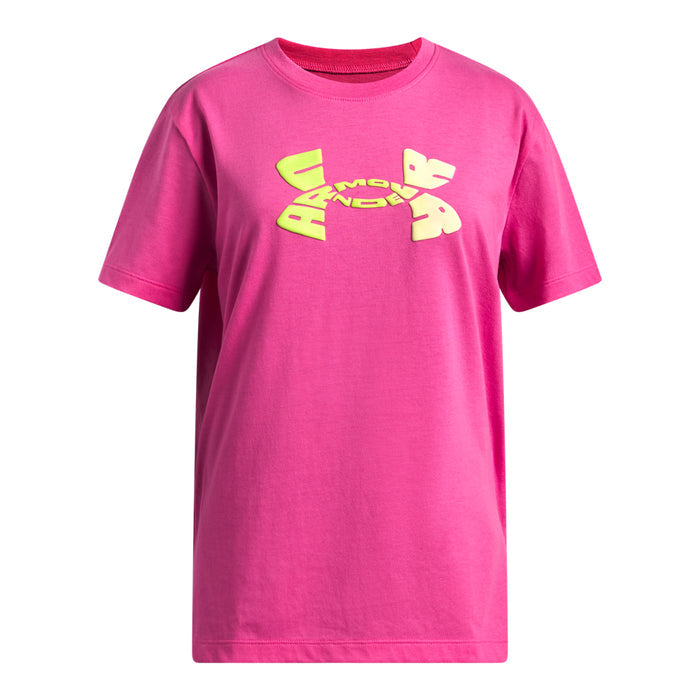 Girls' Under Armour Youth Big Logo Wordmark Oversized T-Shirt - 637 - PINK FRENZY