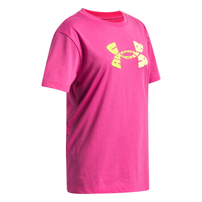 Girls' Under Armour Youth Big Logo Wordmark Oversized T-Shirt - 637 - PINK FRENZY