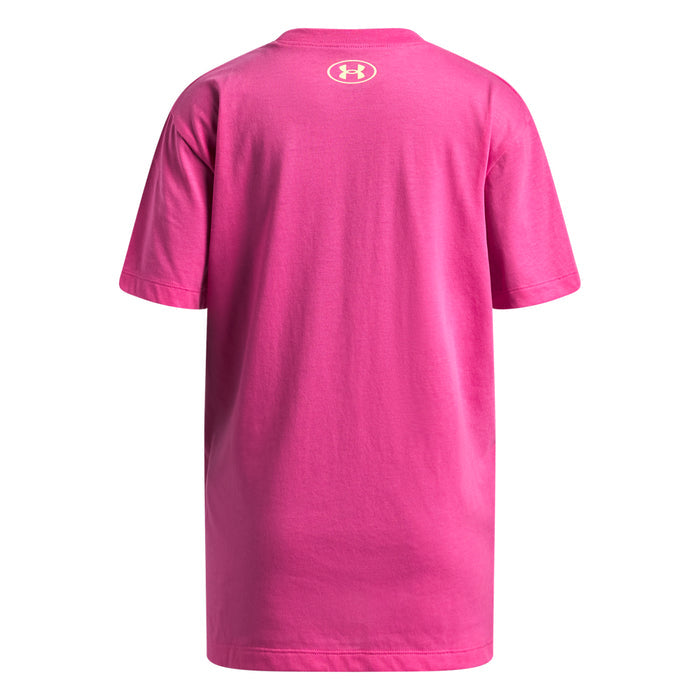 Girls' Under Armour Youth Big Logo Wordmark Oversized T-Shirt - 637 - PINK FRENZY