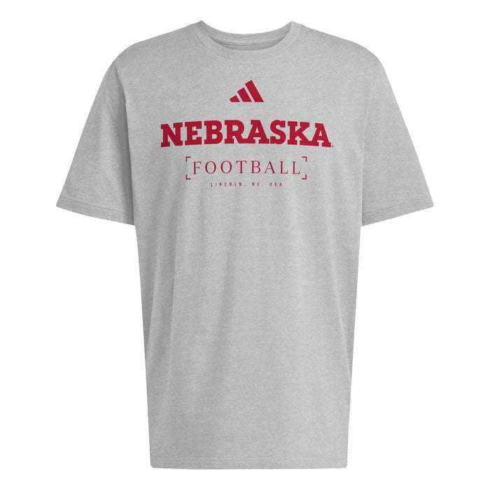 Men's Nebraska Huskers Adidas Grey Football Badge T-Shirt - GREY