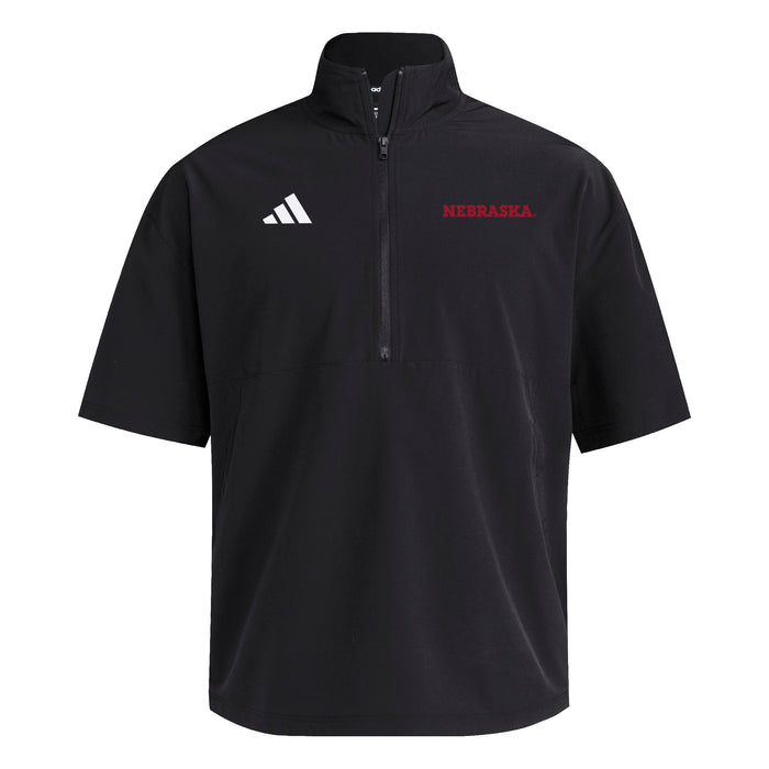 Men's Nebraska Huskers Adidas Short Sleeve 1/4 Zip - BLACK