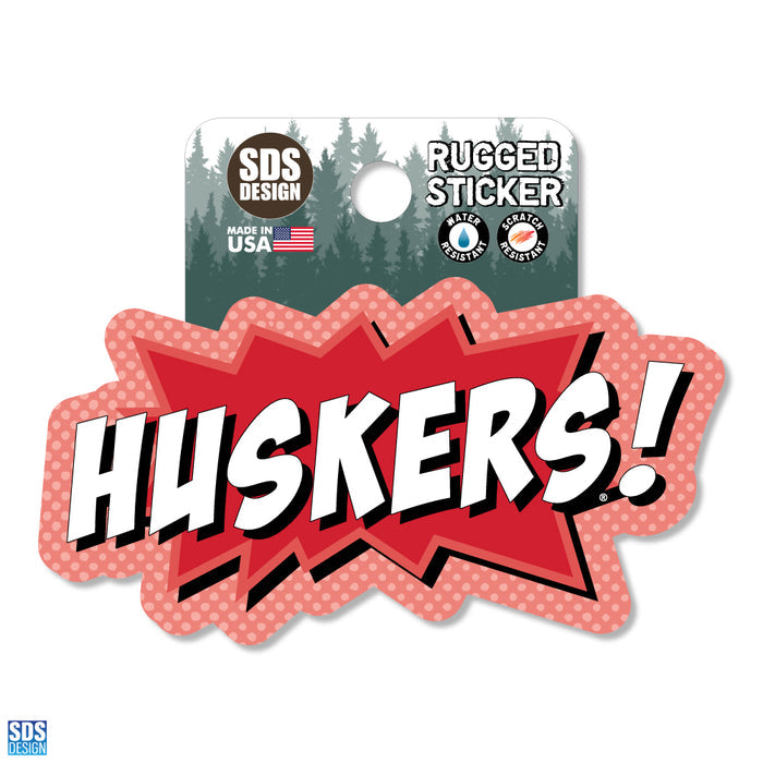 Nebraska Huskers 3.5" Pop Huskers! Rugged Sticker - RED/WHITE