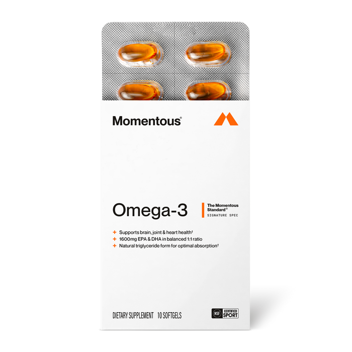 Omega-3 Travel Packs featuring softgel capsules in a compact blister pack, designed to support brain, joint, and heart health with balanced EPA and DHA for wellness supplementation.
