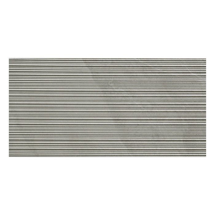 Ribbed grey rectangular tile.
