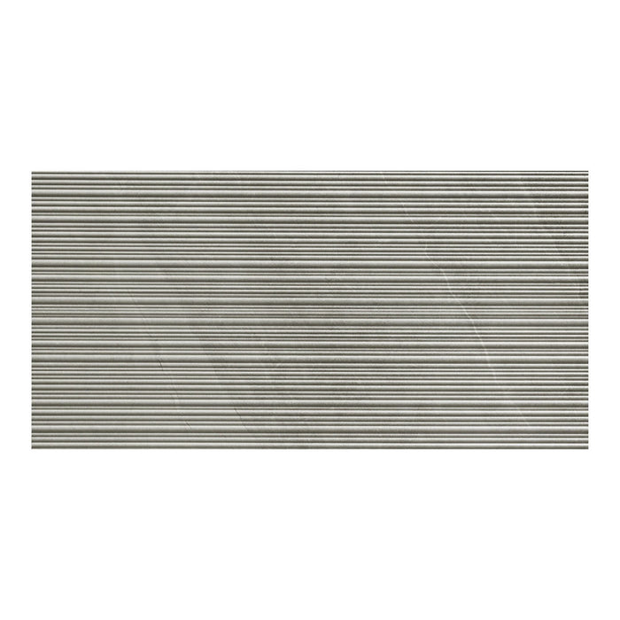 Ribbed grey rectangular tile.