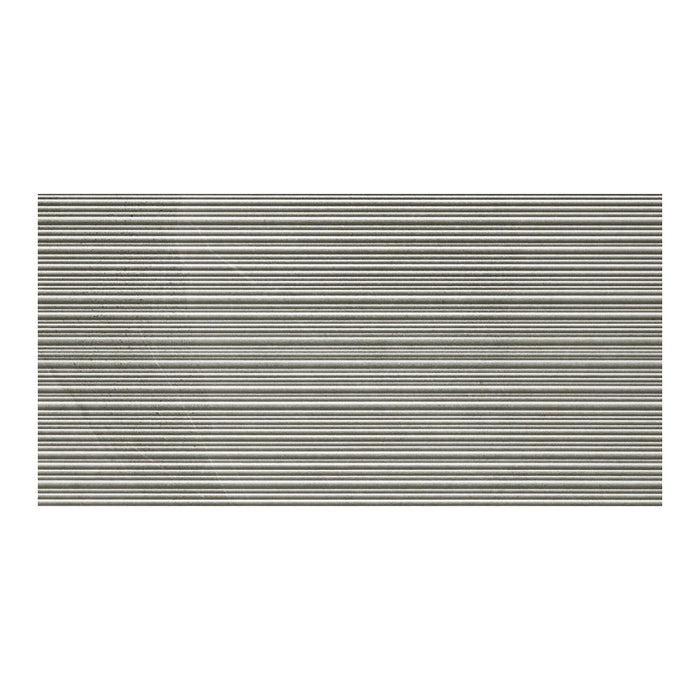 Ribbed grey rectangular tile.