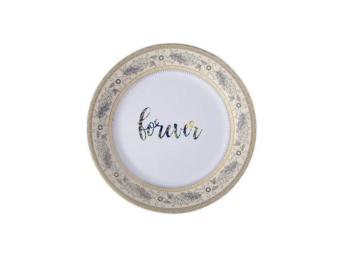 Sublimation 8inch Rim Plate w/ Gold Rim and Leaves