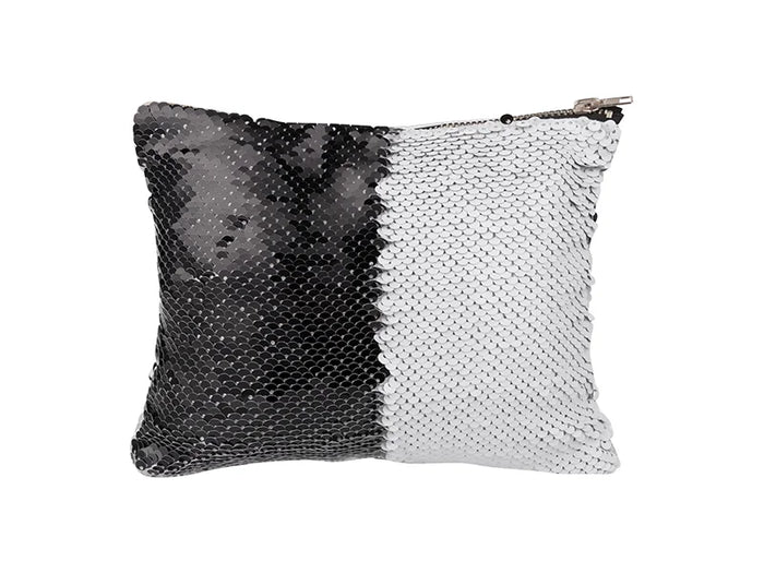 Sublimation Sequin Makeup Bag / Pencil Case (Black/White, 16.5*20.5cm)