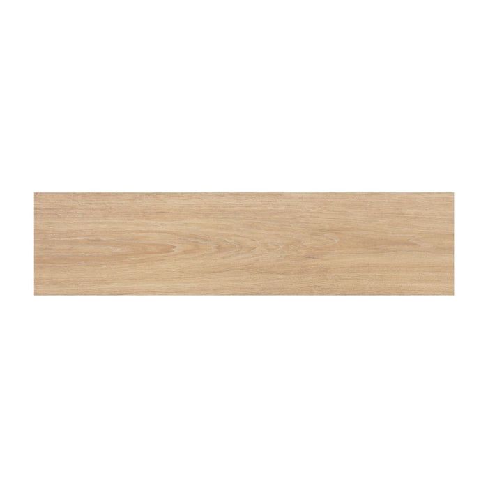 Rectangular wood effect tile on a white background