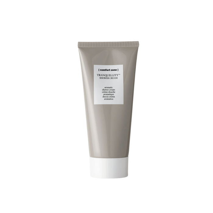 Tube of Tranquillity Shower Cream | [ comfort zone ] in neutral beige color with white cap, designed for skincare and body care wellness.