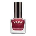 Vivian Nail Lacquer | YAPA in a shimmering deep red shade, featuring a sleek black cap and clear glass bottle for a professional manicure finish.