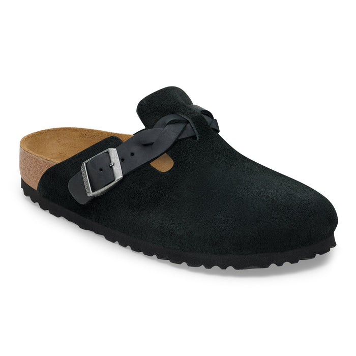 Women's Birkenstock Boston Braid Suede - BLACK