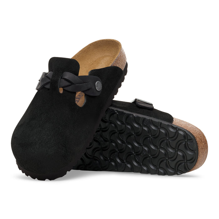 Women's Birkenstock Boston Braid Suede - BLACK