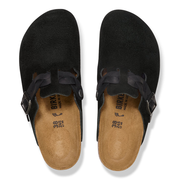 Women's Birkenstock Boston Braid Suede - BLACK