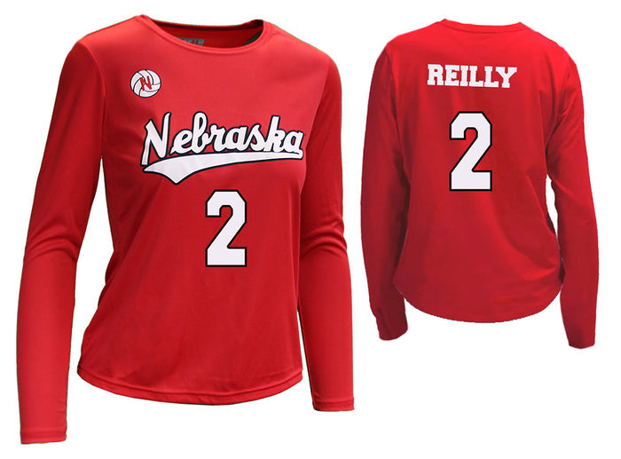 Women's Nebraska Huskers Bergen Reilly Longsleeve Volleyball Jersey - # 2 RED