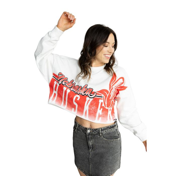 Women's Nebraska Huskers Conway Crop Longsleeve - WHT - NEBRASKA