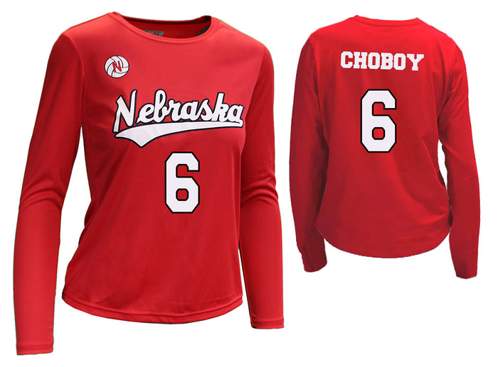 Women's Nebraska Huskers Laney Choboy Longsleeve Volleyball Jersey - # 6 RED